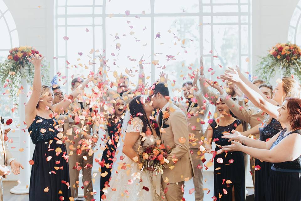 Tossing flower petals