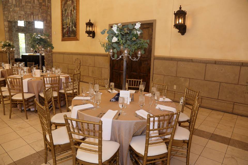 Centerpiece, tables, & chairs