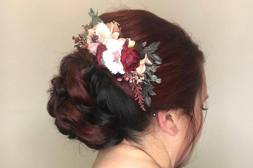 Floral hair piece updo