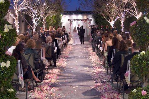 Petals on the wedding aisle