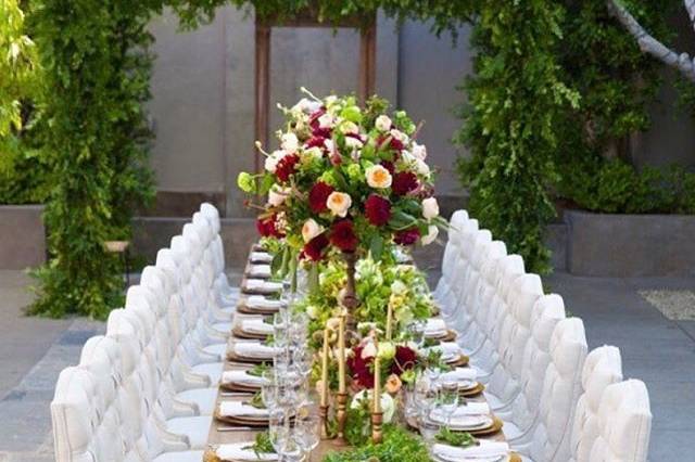 Reception table and floral centerpiece