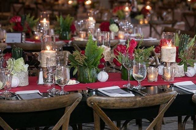 Reception hall setup and floral decor