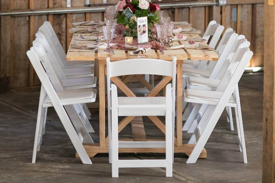 On site Farm tables and chairs