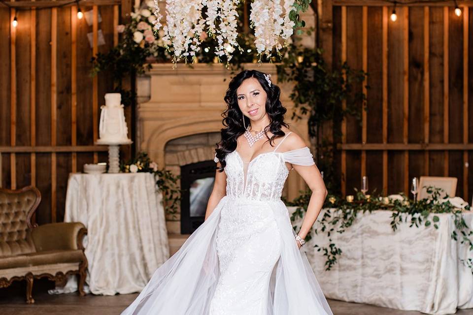 Bride and barn fireplace