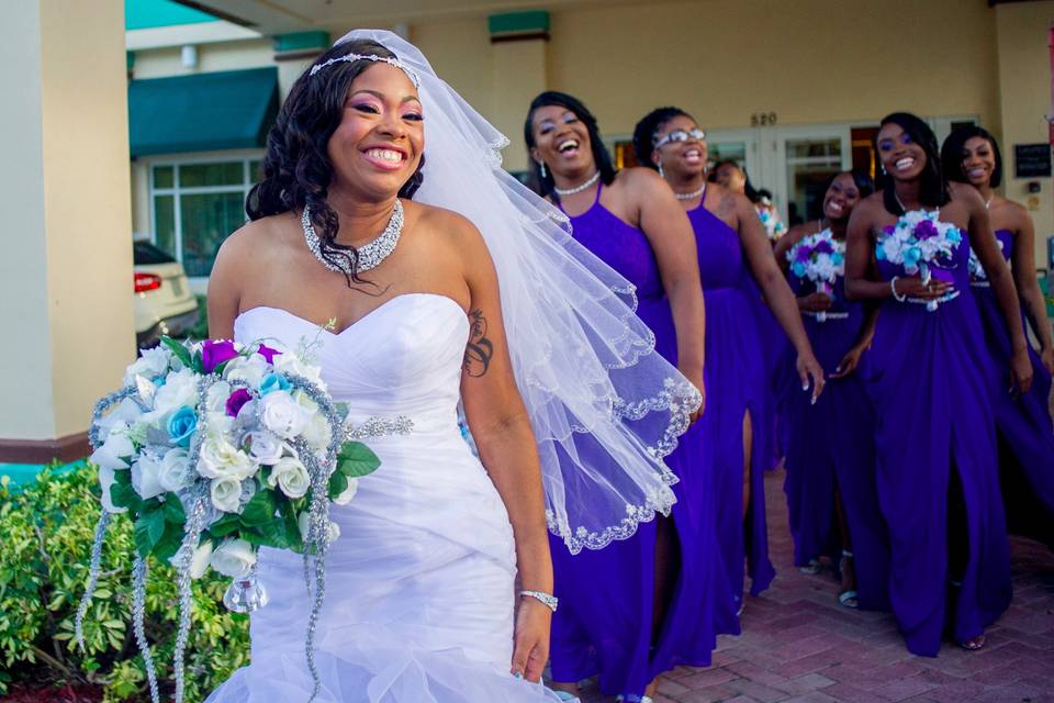 The bride with her bridesmaids