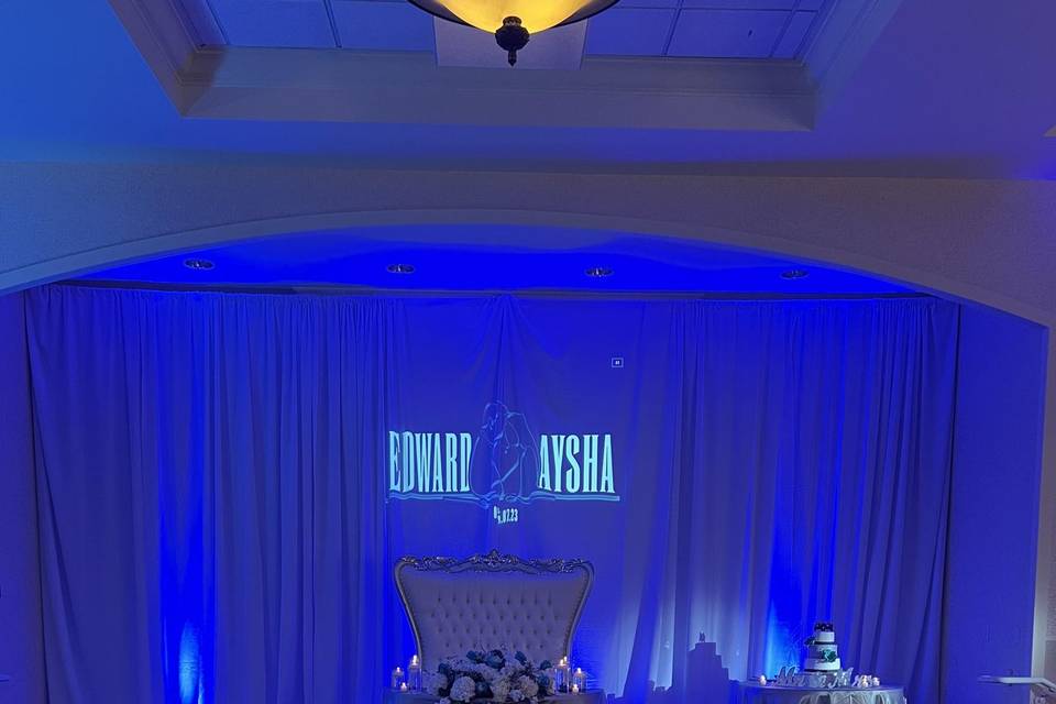 Uplights, Drapes & Monogram