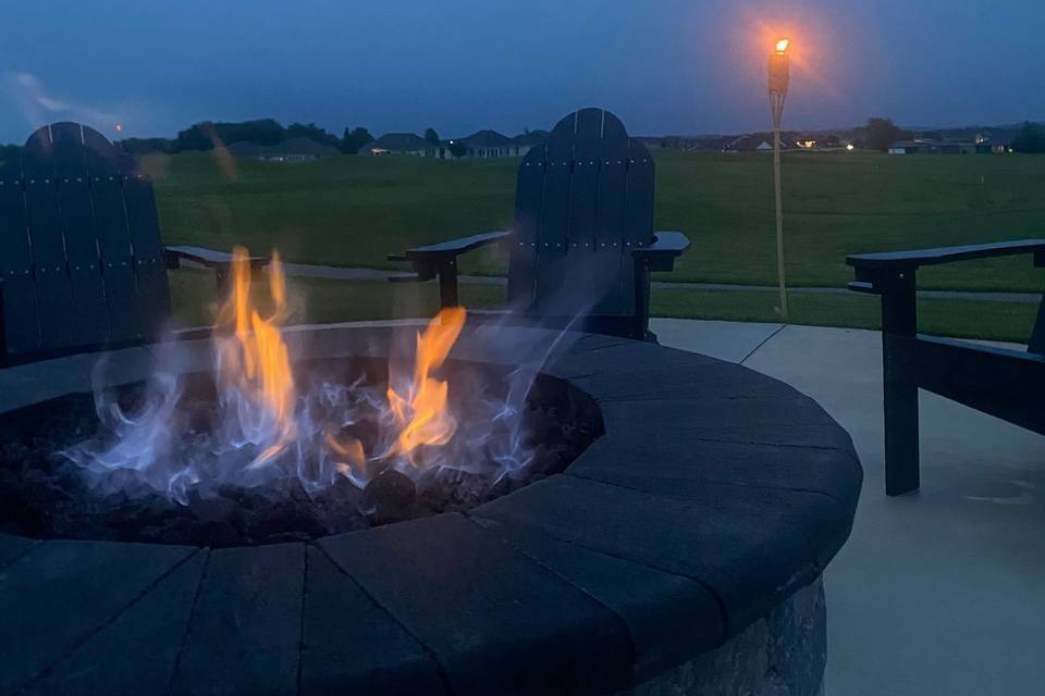 Outdoor fireplace on patio