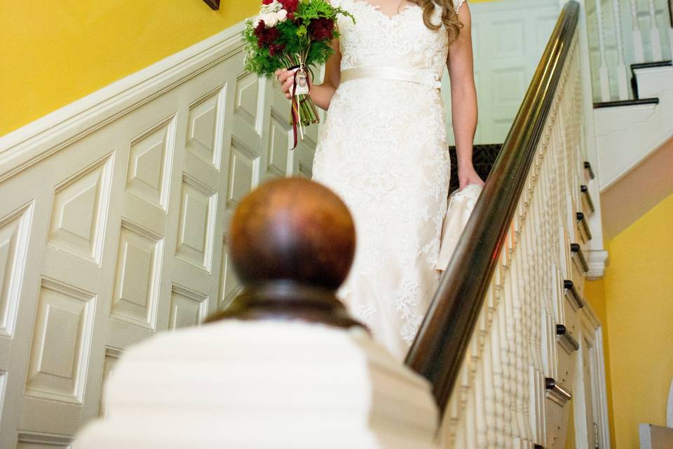 Bride descending the stairs