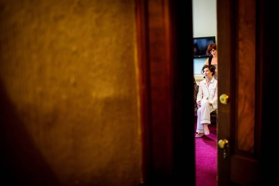 Bride getting ready at The Batcheller Mansion in Saratoga Springs NY