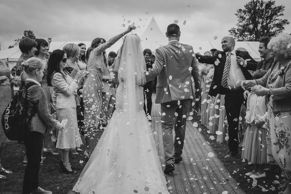 Confetti in the air over the main lawn