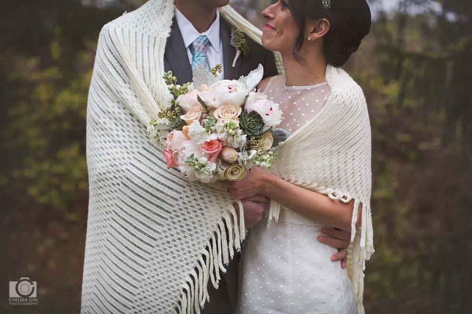 Newlyweds share a shawl