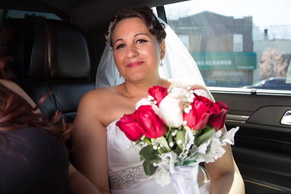 Bride in limo