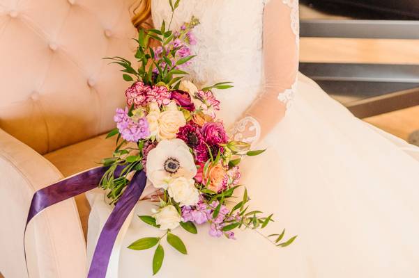 Bride and purple bouquet