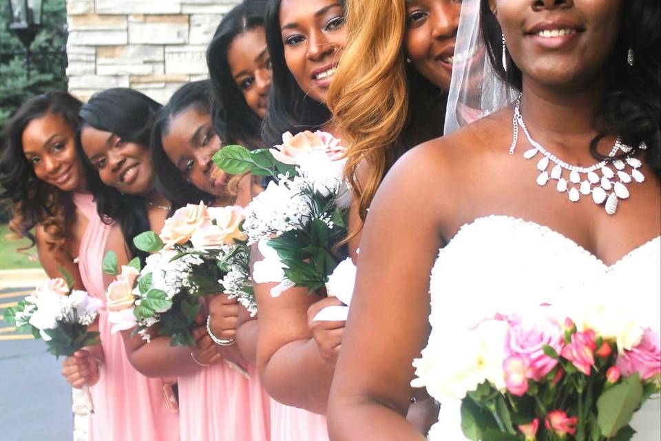 Bride with bridesmaids