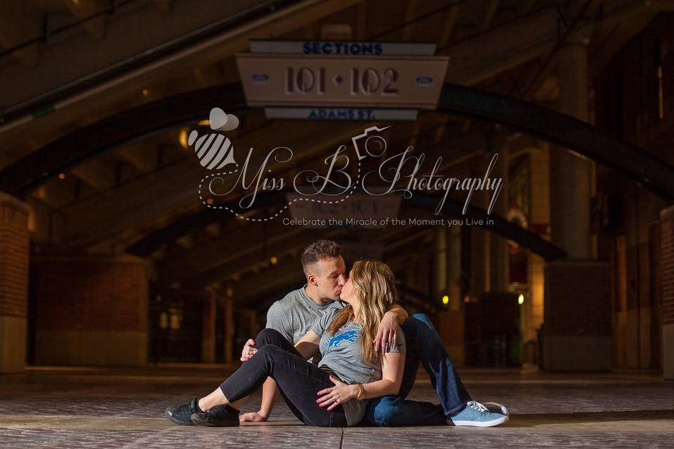 Downtown Detroit engagement session. Eastern Market and Ford Field.