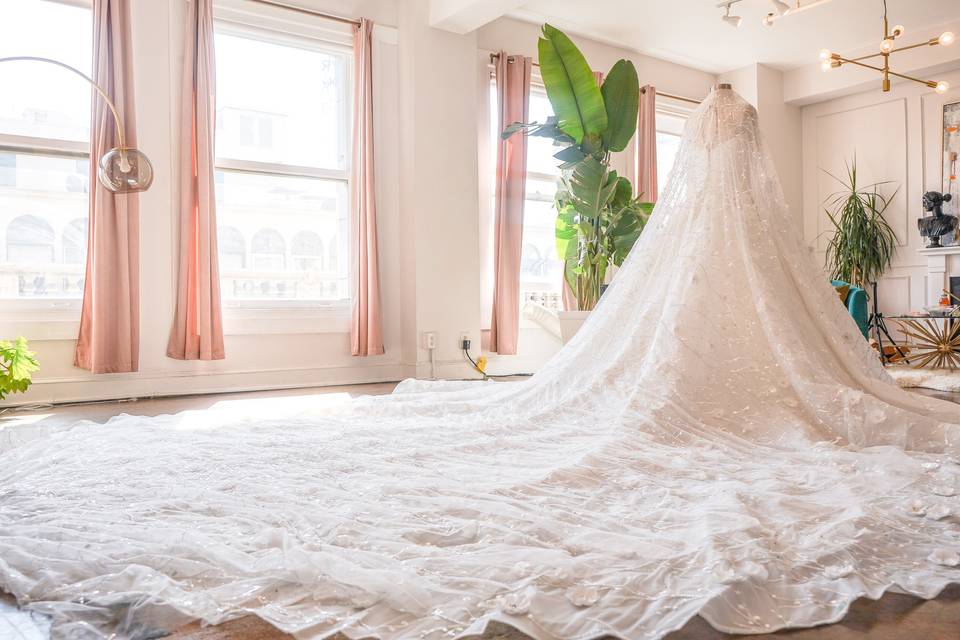 Wedding dress with royal train