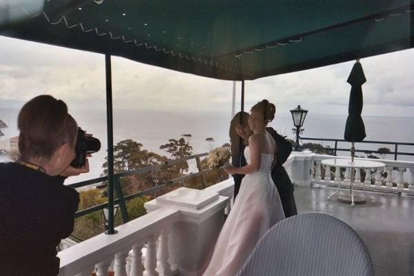 Mary Jean and Kristin at Mount Ada, the Wrigley Estate on Catalina Island