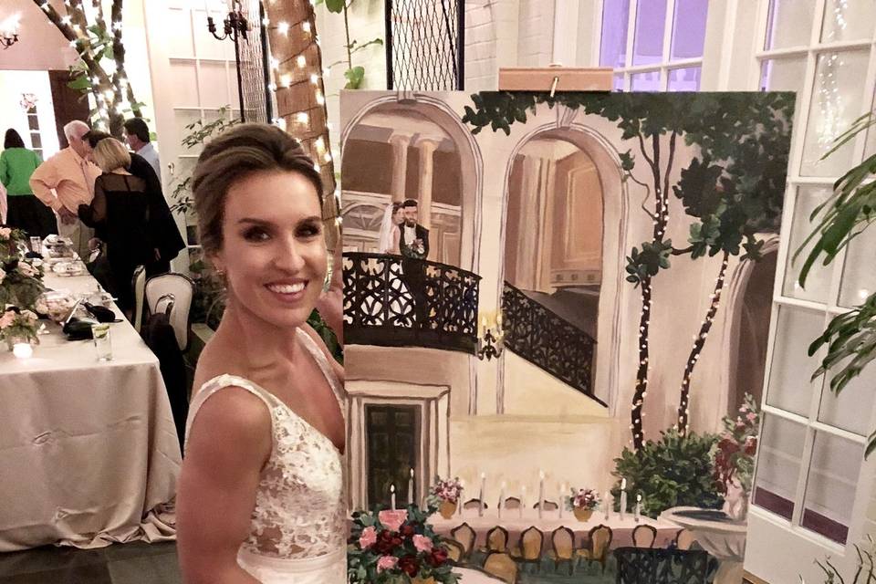 Bride Alyssa poses with her painting!