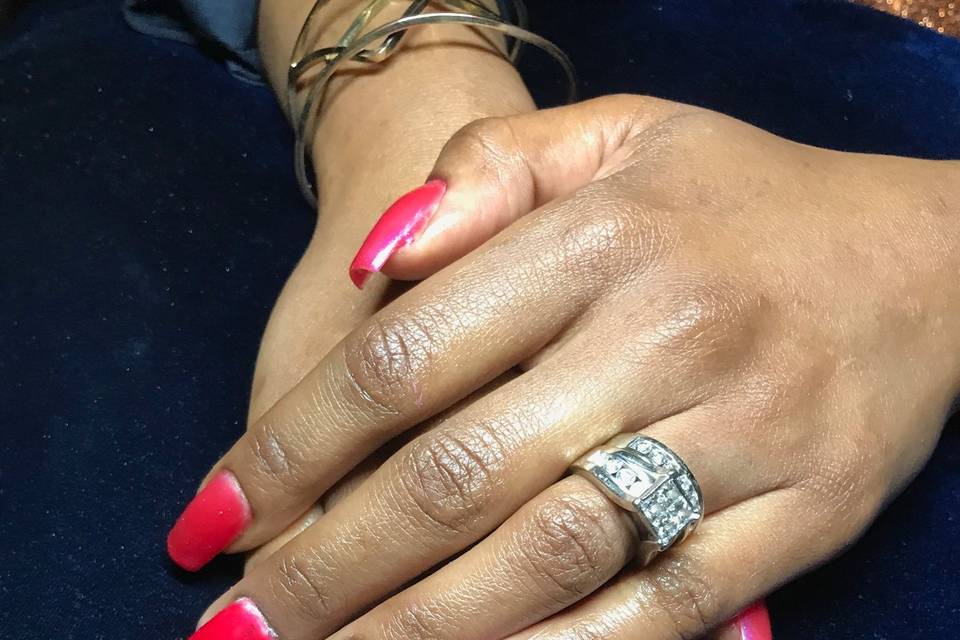 Red nails with jewels