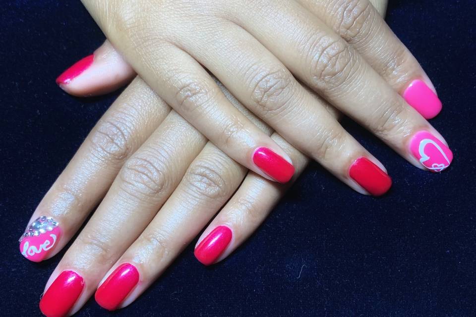 Red and pink nail polish