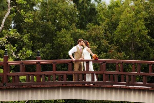 Portrait of the Bride and Groom taken at the Morikami Japanese Garden in Delray Beach, FL.