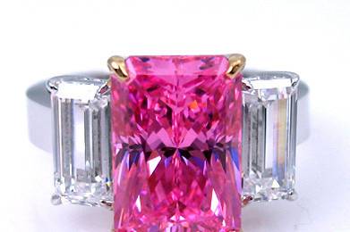 5A Quality CZ Engagement Ring set in 9-18 karat gold! Pink or Clear Center Radiant Cut Stone