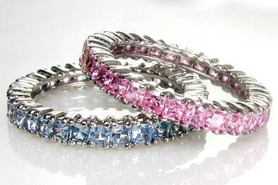 5A Qualit, Pink, Blue or Clear CZ Eternity Ring set in 9-18 karat gold!