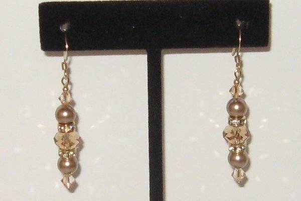 Swarovski bronze Pearls with golden shadow Swarovski crystal, gold filled.