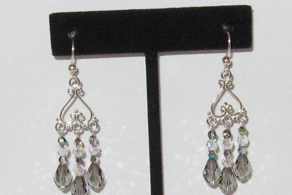 Swarovski black shadow shade of crystal with clear shade also on Sterling Silver chandelier.