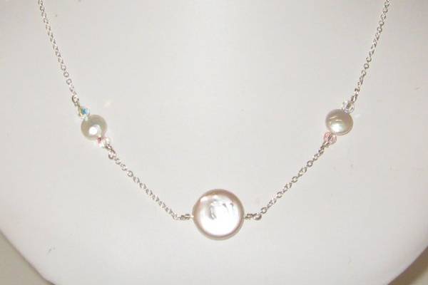 Coin pearls. Sterling silver chain.