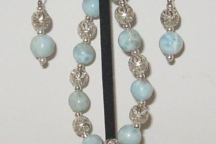 Larimar and fancy laser cut sterling silver beads.  Make this a great set for the Caribbean honeymoon or brides maids set.