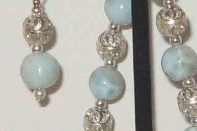 Close up of the Larimar bracelet set.