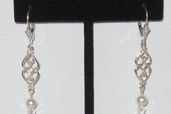 Double heart earrings with SWAROVSKI crystal and pearls. Sterling.  These have sold shown for style only silver of course.