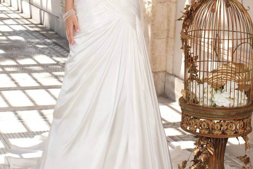 41770-8294WSilk charmeuse wedding dress with paisley beading and illusion back.