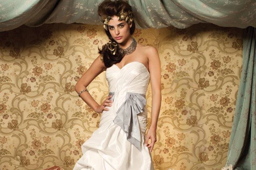 6096WPleated taffeta wedding dress with sash waist.