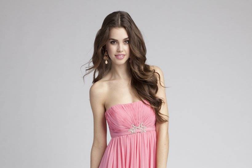 Style No. 42426_1381F <br>Step out with your bridal entourage in this stylishly vibrant bridesmaid dress fit for red-carpet style fashionistas. You'll fall head over heels for its vivid hues of lime, combined with its gorgeously crafted design details, which includes a textured ruched bodice, front side flower detail that follows down into lovely cascading ruffles in a front side drape. Wear this as the perfect complement to wedding gowns, as well as other fabulous occasions where true style is the required dress code.