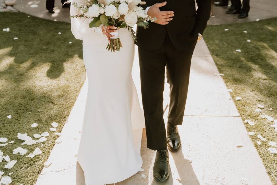 Walking down the aisle.