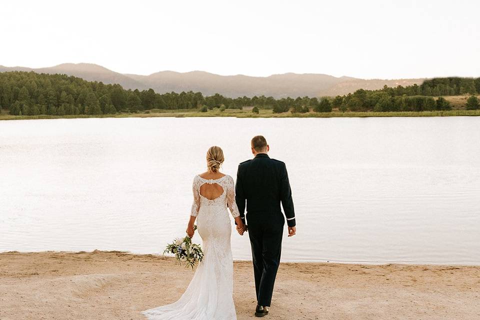 Walking towards a lake.