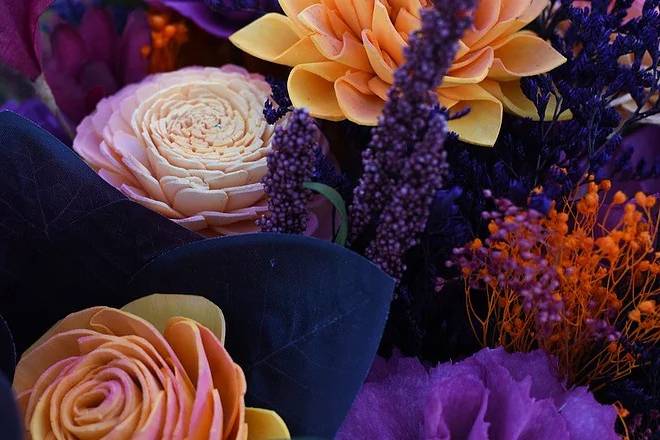 Purple and orange floral arrangement