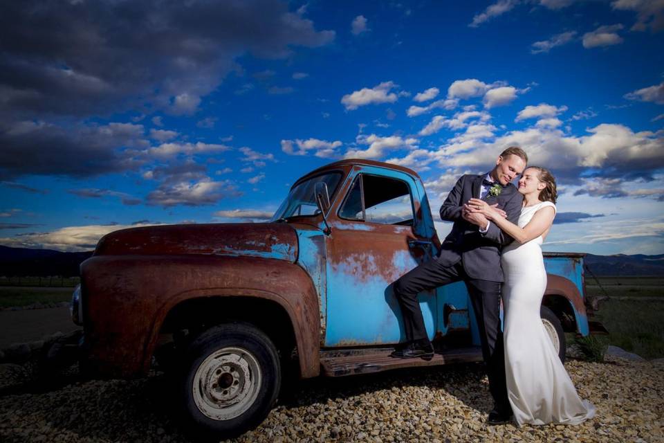 Couple at truck at ranch