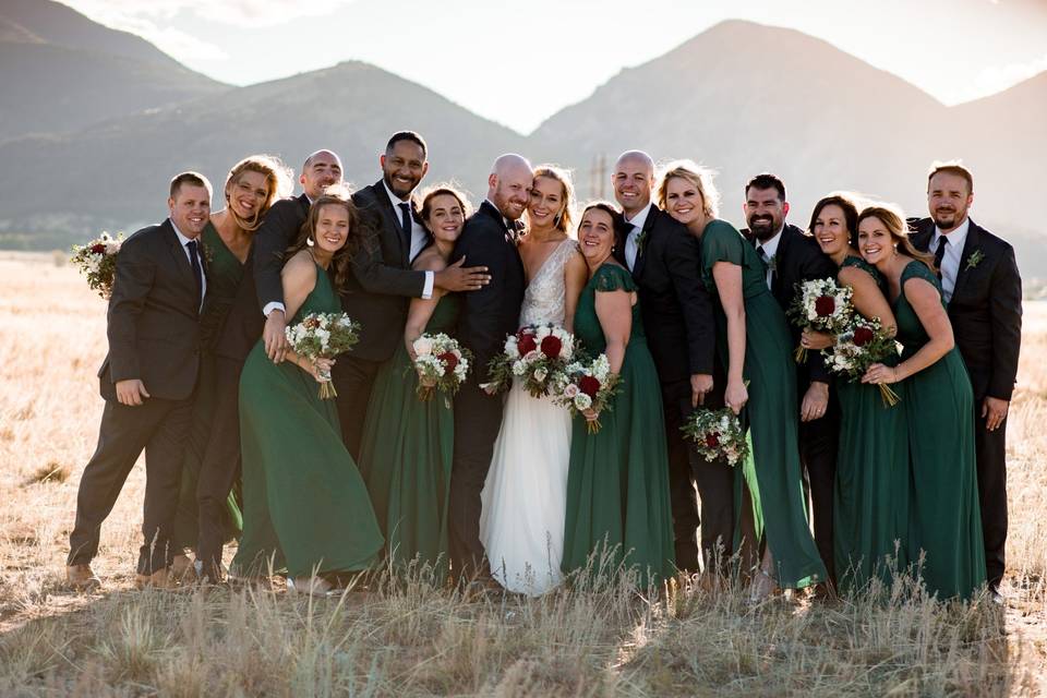 Bridal party in field