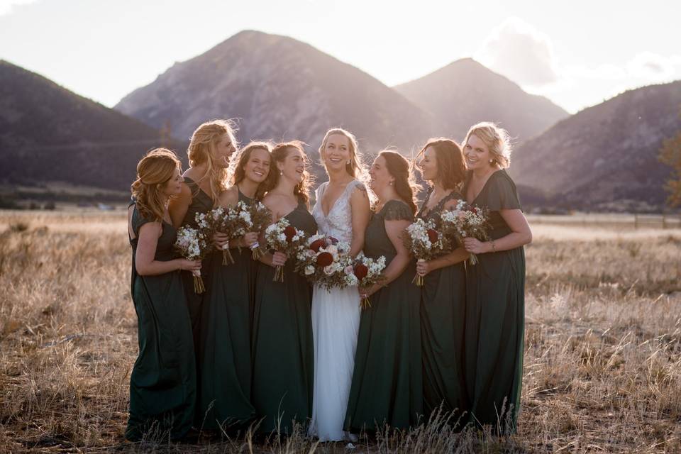 Bridal party in field