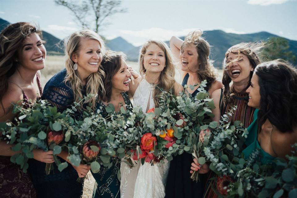 Bridesmaids at the barn