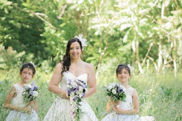 Purple and white bouquets