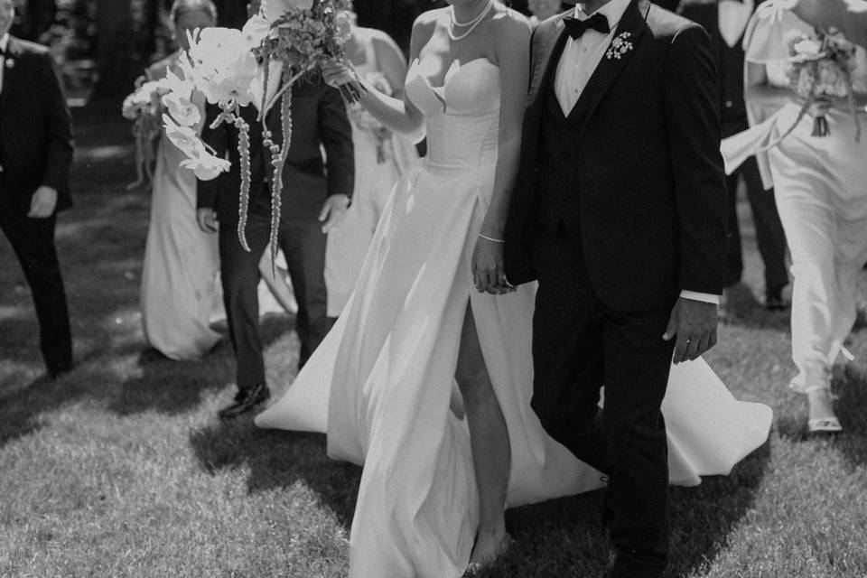 Walking with bridal party