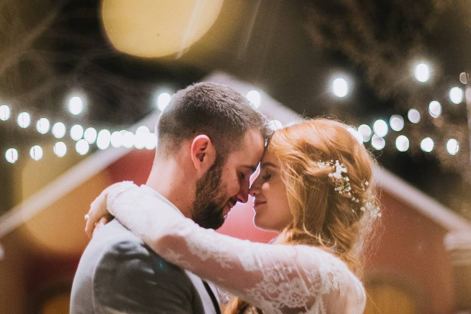 Bride and Groom with lights