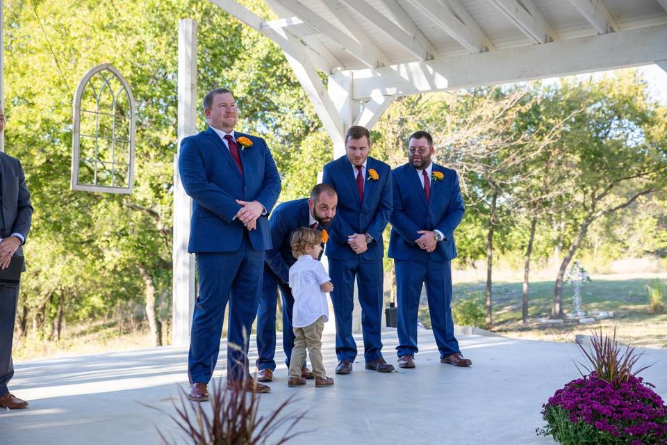 Blue suits with bright flowers