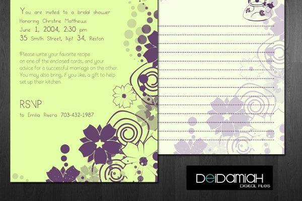 bridal shower invitation printable with matching recipe card