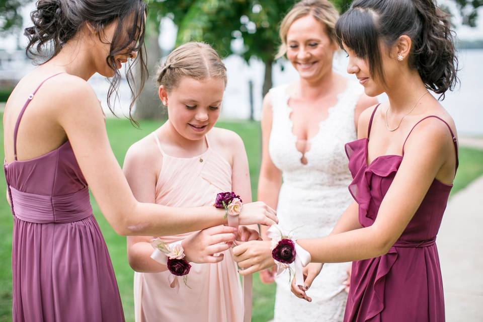 Ribbon tied corsages