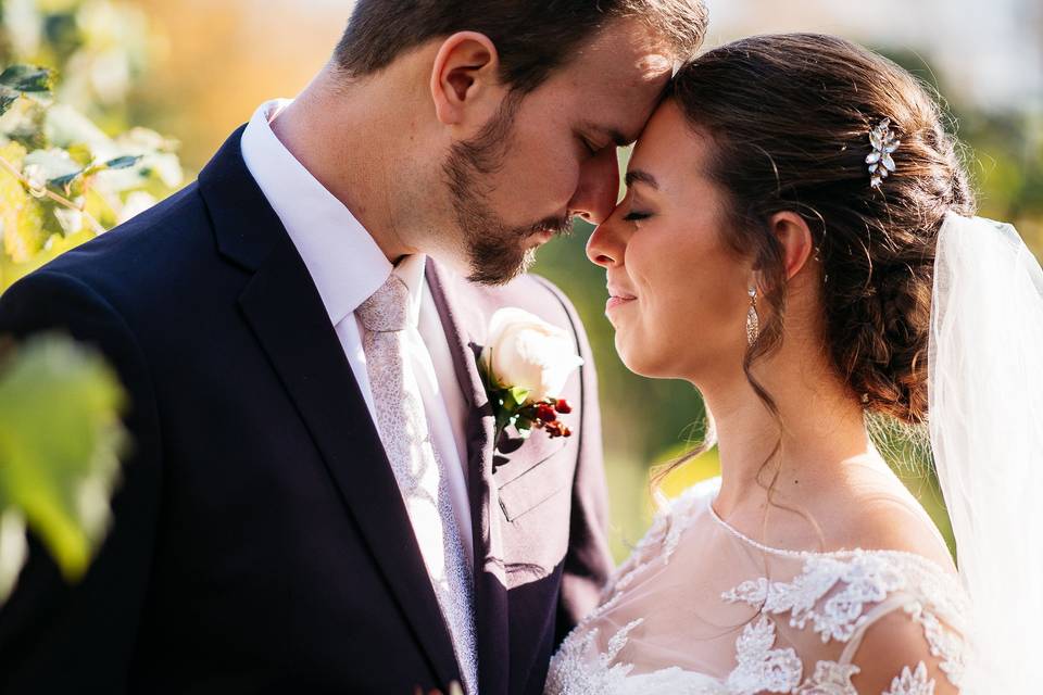 Fall winery wedding couple